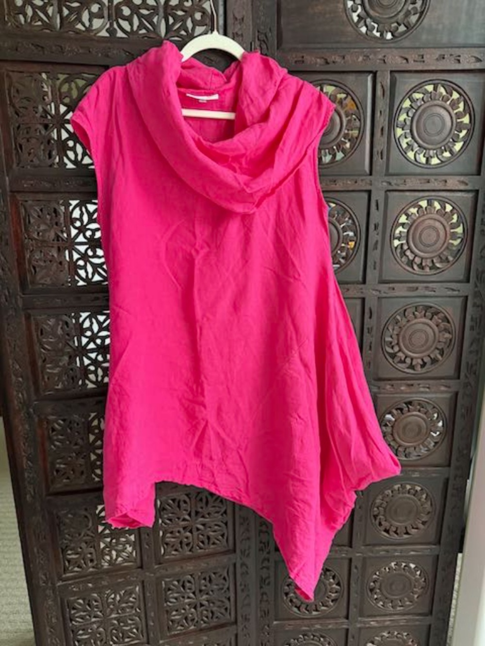 Bryn Walker Hot Pink Cowl Neck Tunic Size S 100% Linen